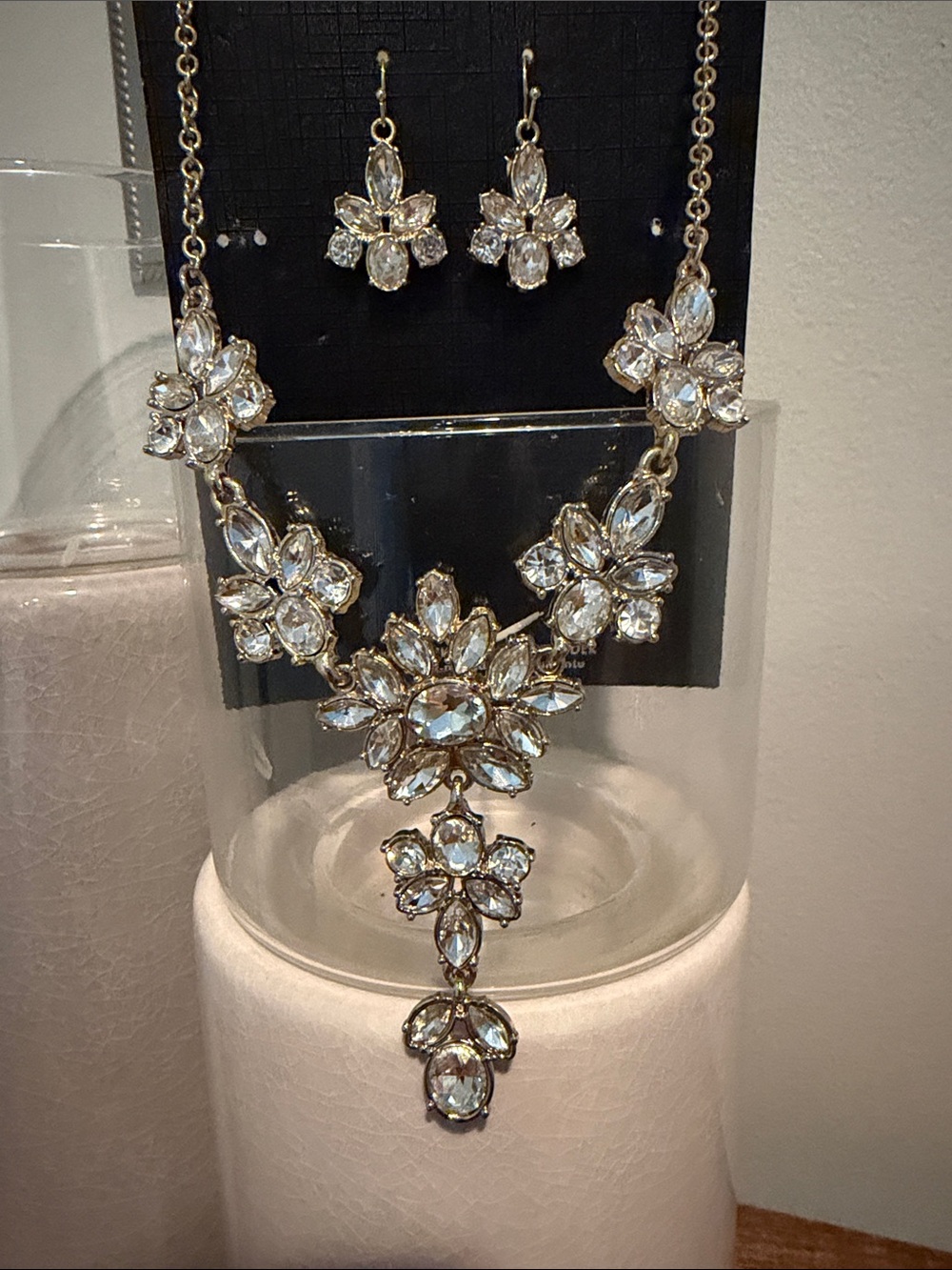 Floral Statement Necklace & Earring Set - Goldtone